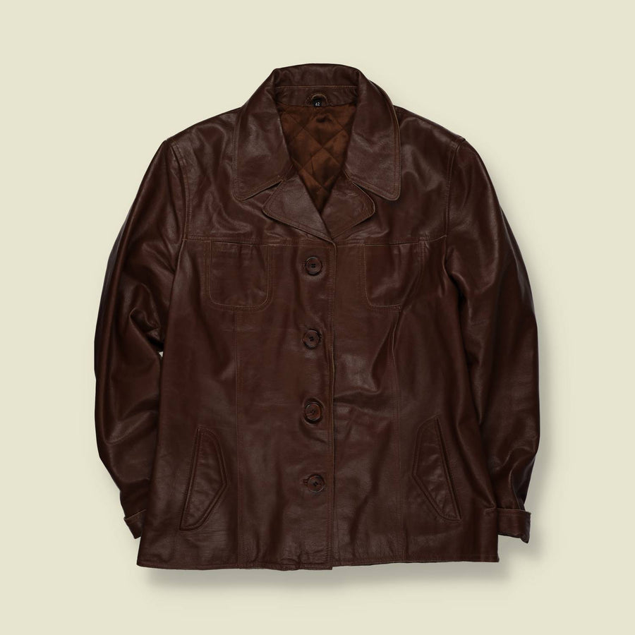 1970s | Dark Brown Leather Button Front Car Coat - 12