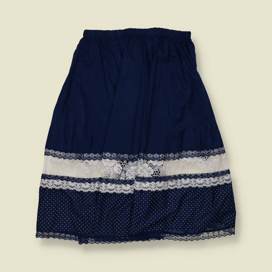 1970s | Navy Lace Trim Prairie Skirt - w32