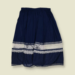 1970s | Navy Lace Trim Prairie Skirt - w32