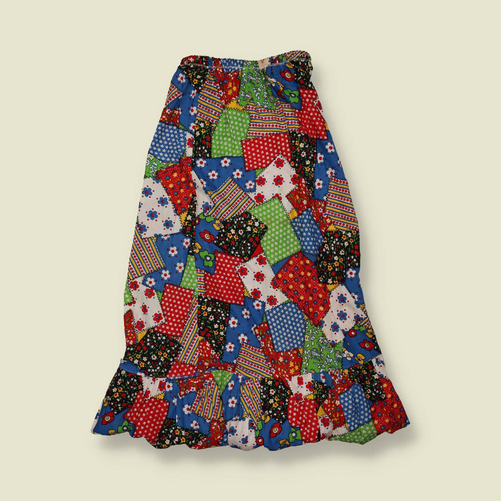 1970s | Patchwork Floral Prairie Skirt - w28