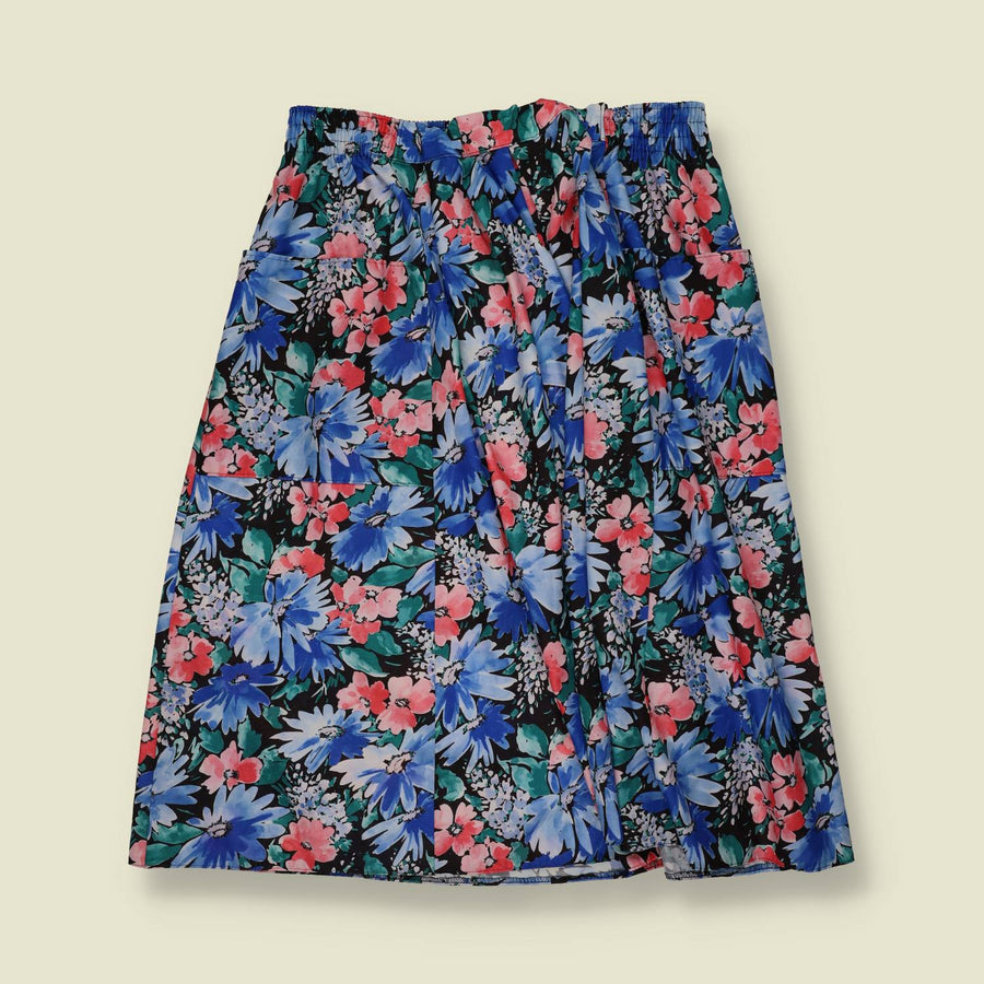 1970s | Bold Floral Print Midi Skirt - w36