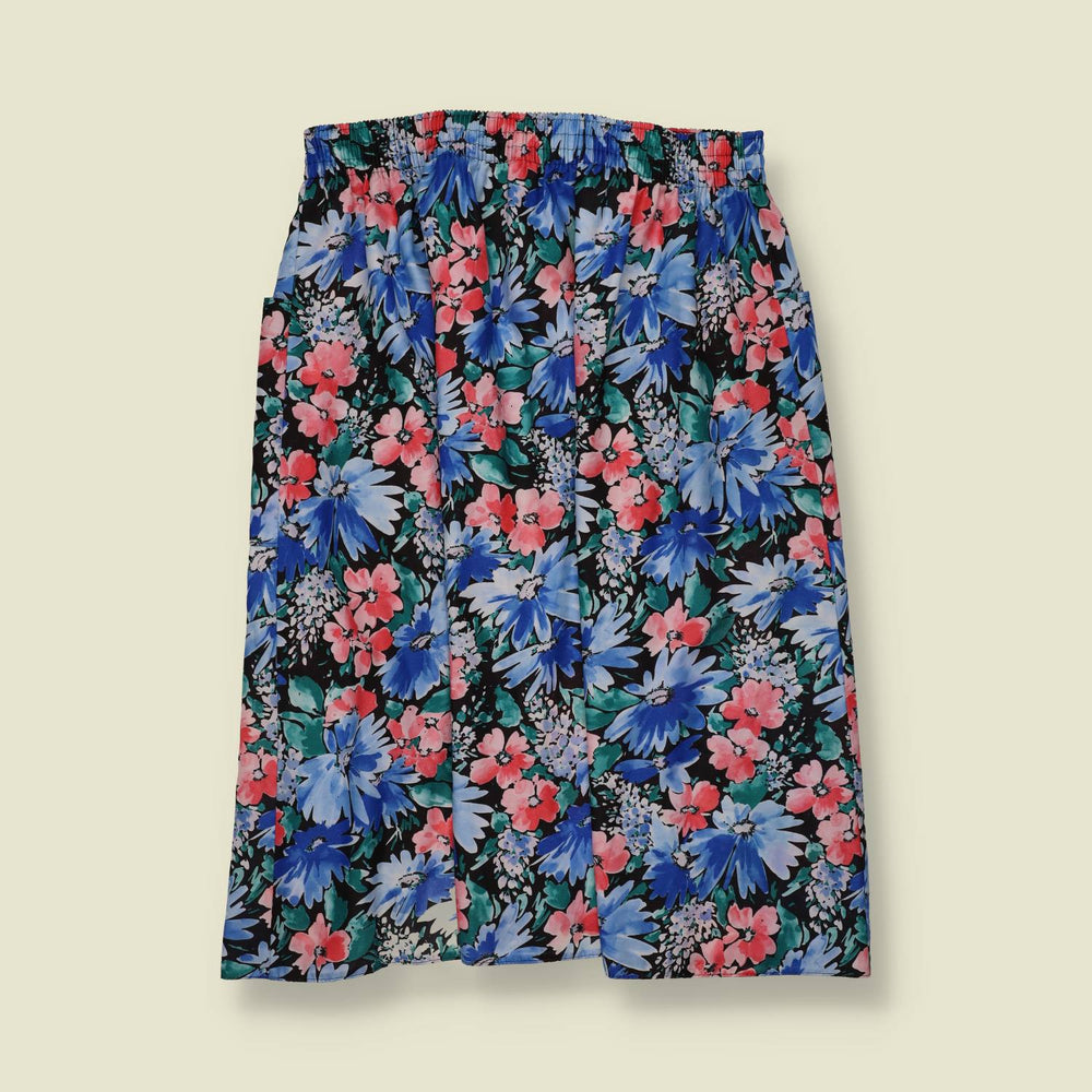 1970s | Bold Floral Print Midi Skirt - w36