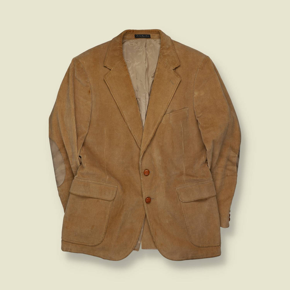1970s | Tan Corduroy Blazer With Suede Elbow Patches - S