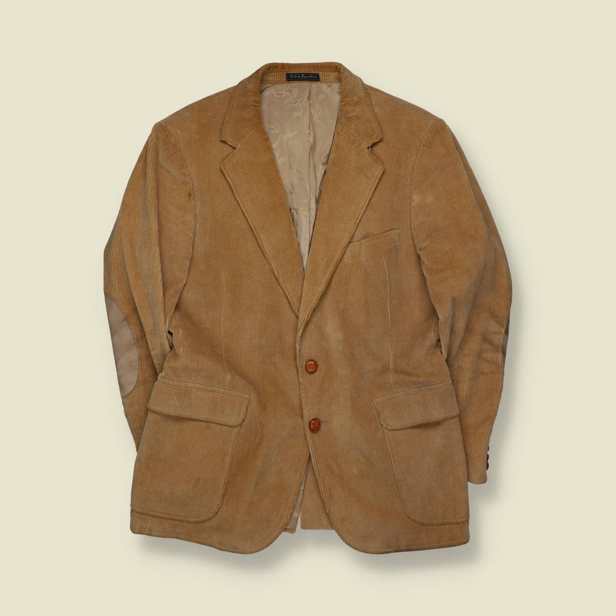 1970s | Tan Corduroy Blazer With Suede Elbow Patches - S