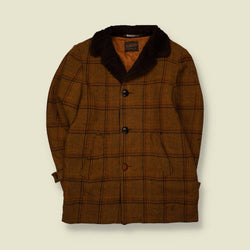1950s | Pendleton | Brown Plaid Pile Collar Wool Coat - L