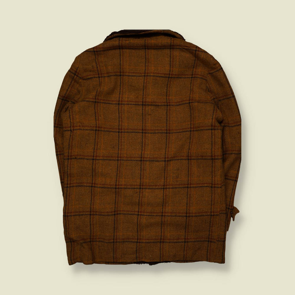 1950s | Pendleton | Brown Plaid Pile Collar Wool Coat - L