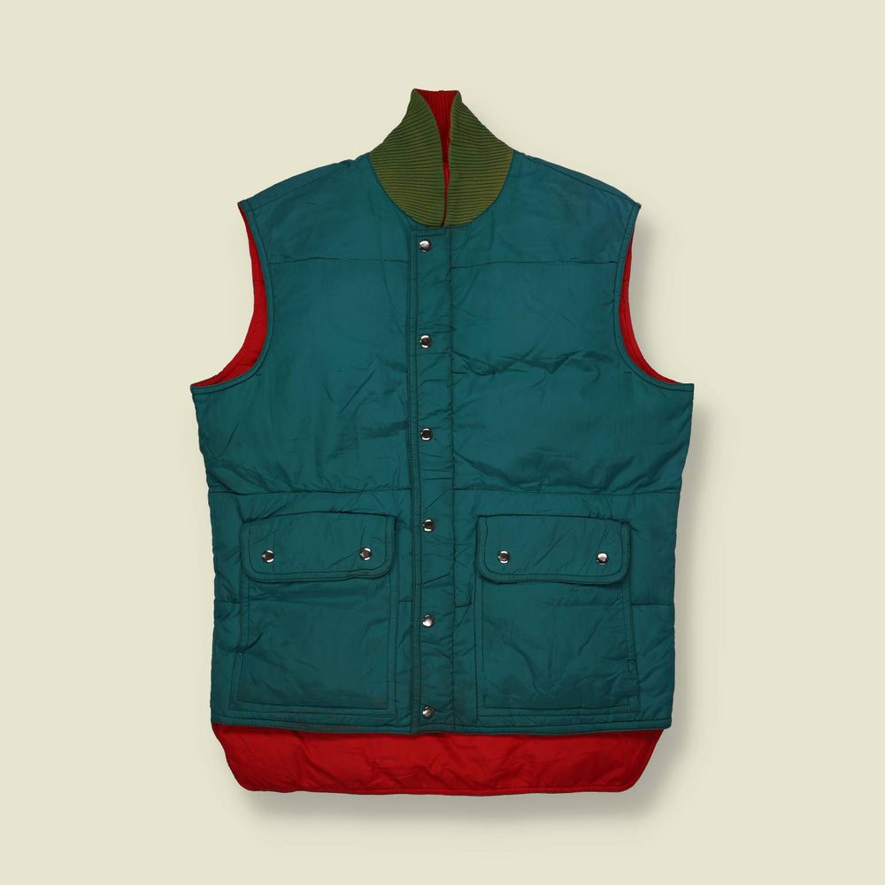 1980s | Colour Block Padded Gilet - L