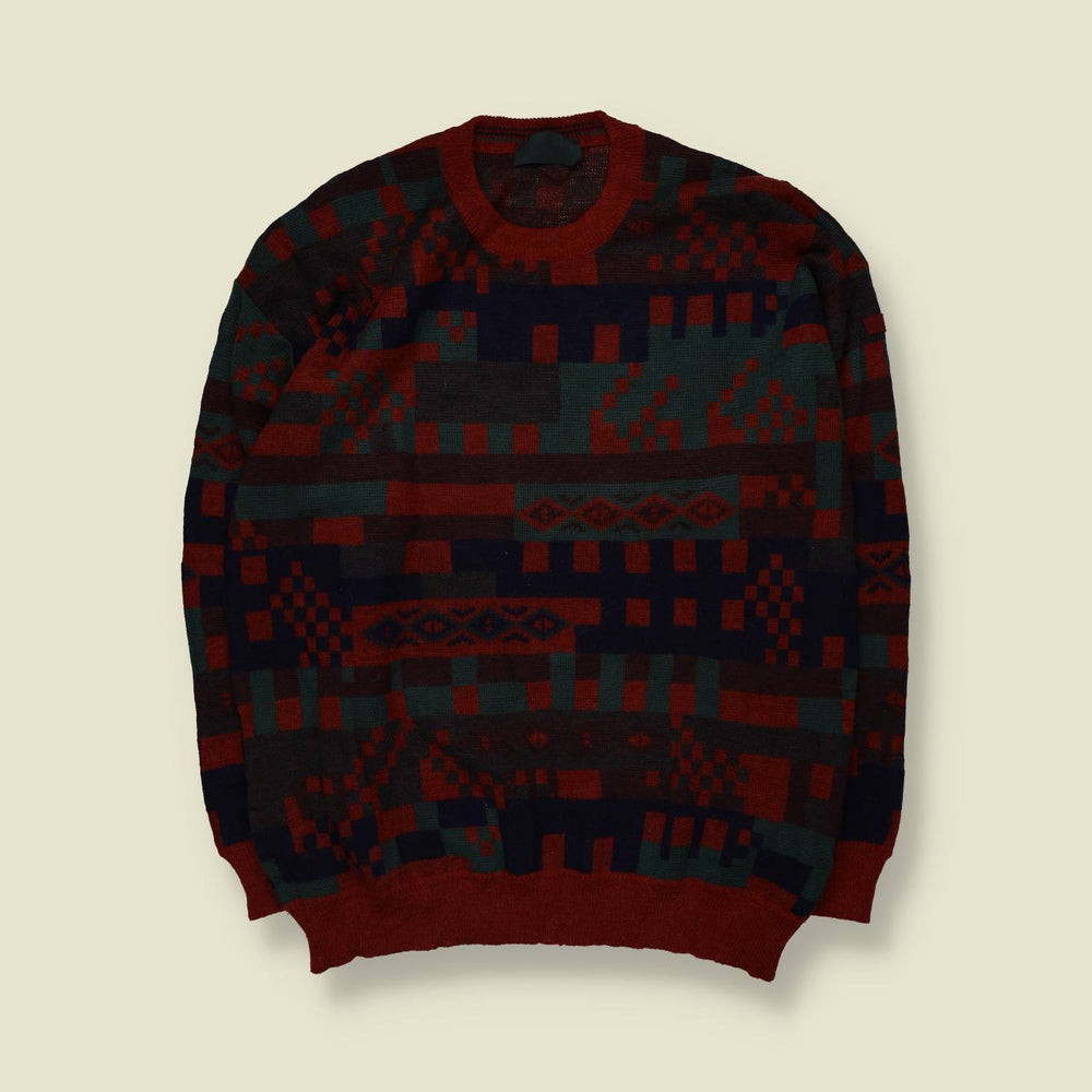1980s | Abstract Geometric Knit Sweater - XXL