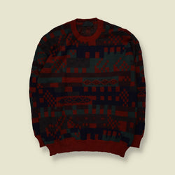 1980s | Abstract Geometric Knit Sweater - XXL