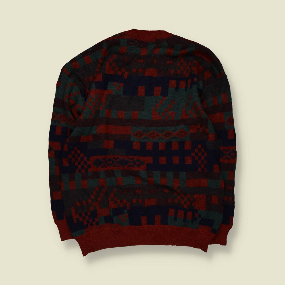 1980s | Abstract Geometric Knit Sweater - XXL