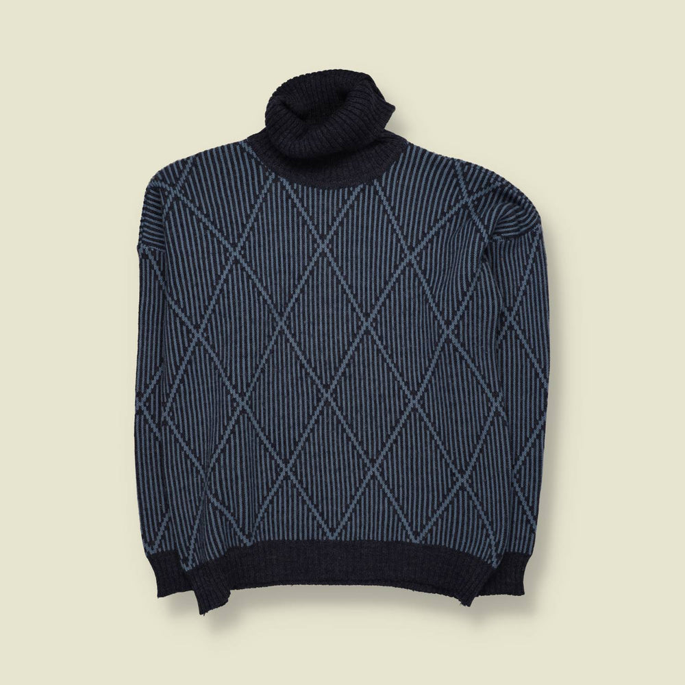 1970s | Argyle Roll Neck Knit Sweater - L