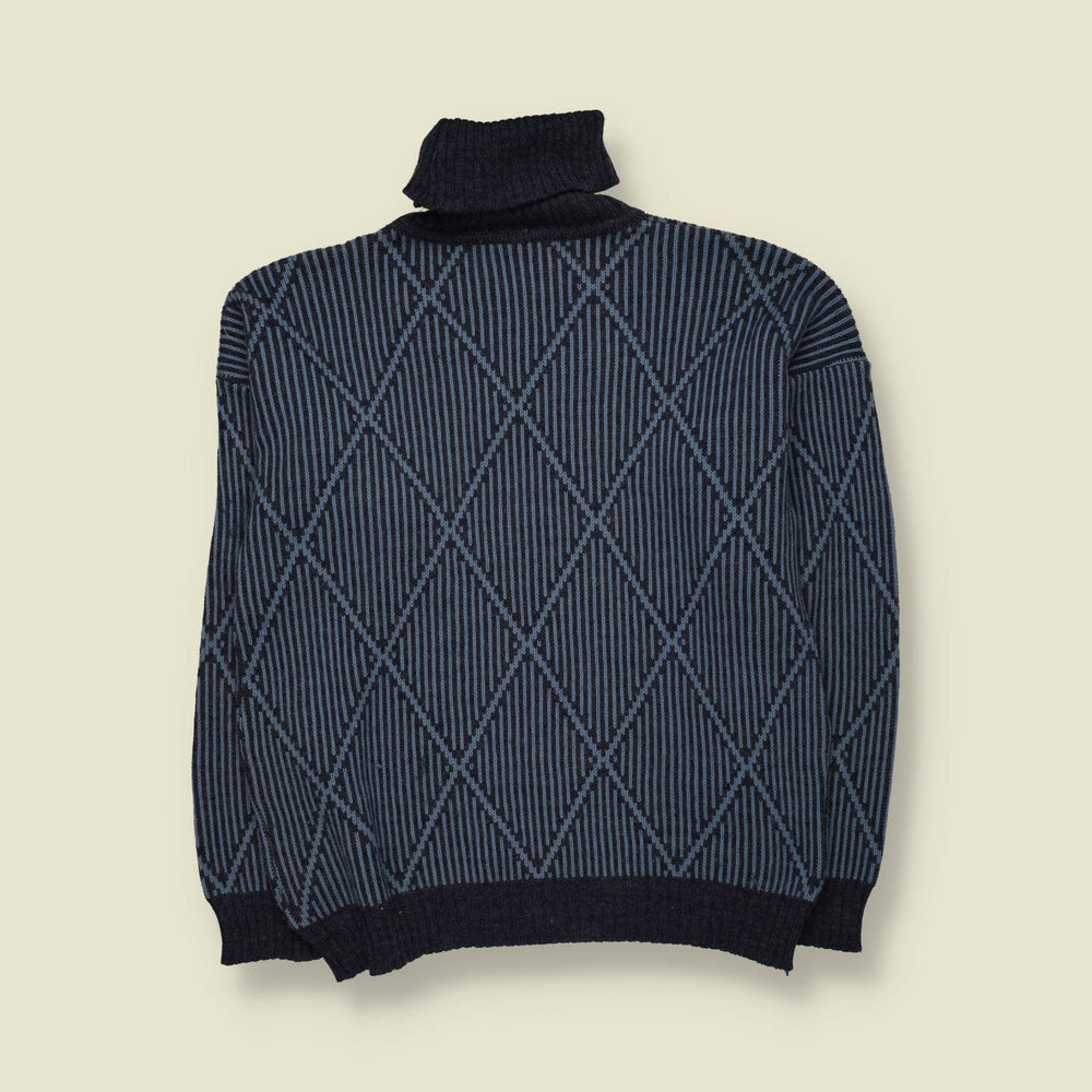 1970s | Argyle Roll Neck Knit Sweater - L