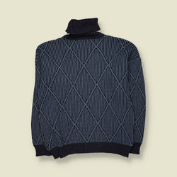 1970s | Argyle Roll Neck Knit Sweater - L