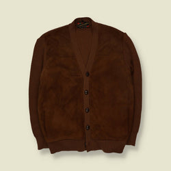 1960s | Glenhusky of Scotland | Leather Front Knit Cardigan - S