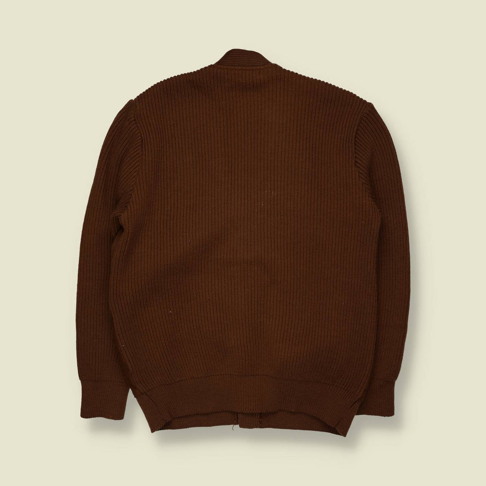 1960s | Glenhusky of Scotland | Leather Front Knit Cardigan - S