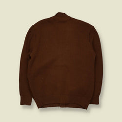 1960s | Glenhusky of Scotland | Leather Front Knit Cardigan - S