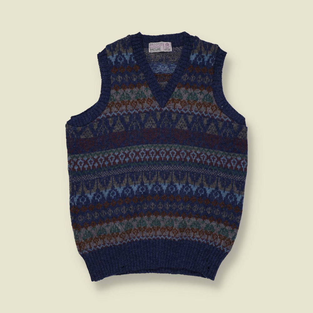 1960s | Blue Fair Isle Sweater Vest | Pitlochry of Shetland - S