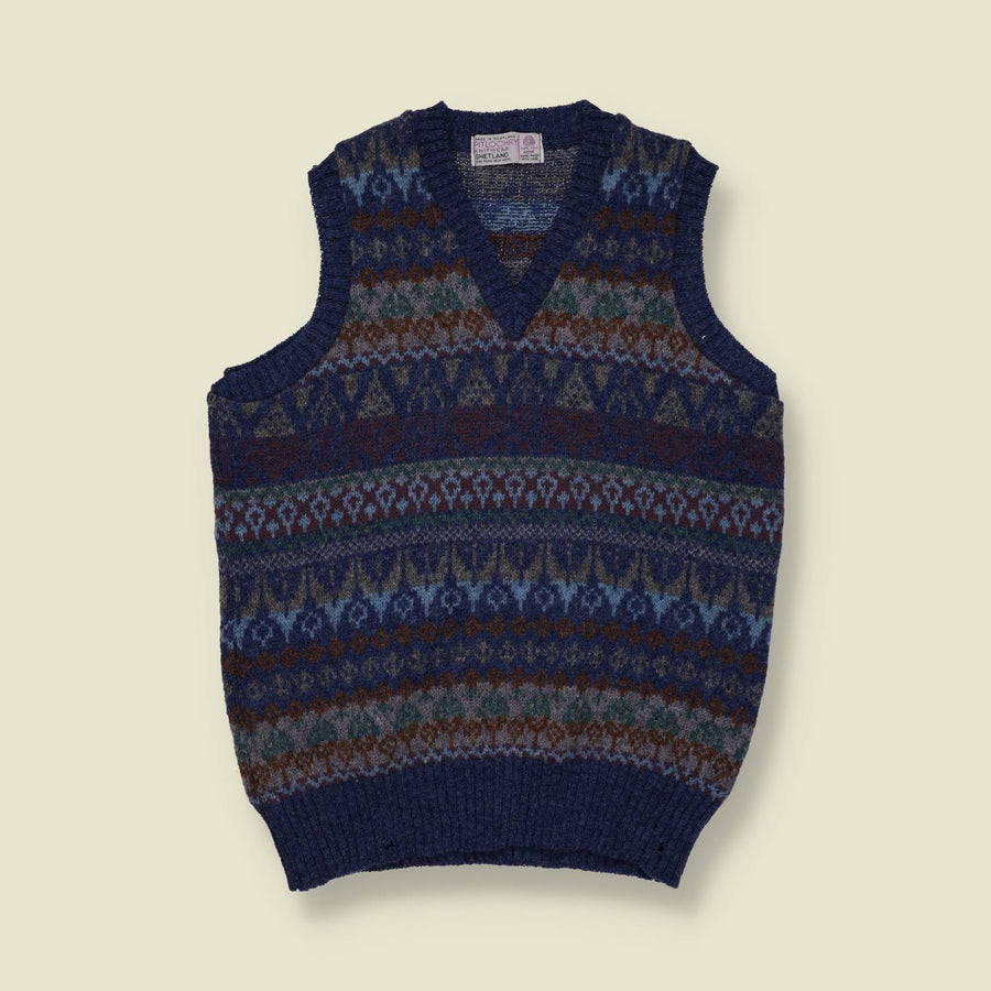 1960s | Blue Fair Isle Sweater Vest | Pitlochry of Shetland - S