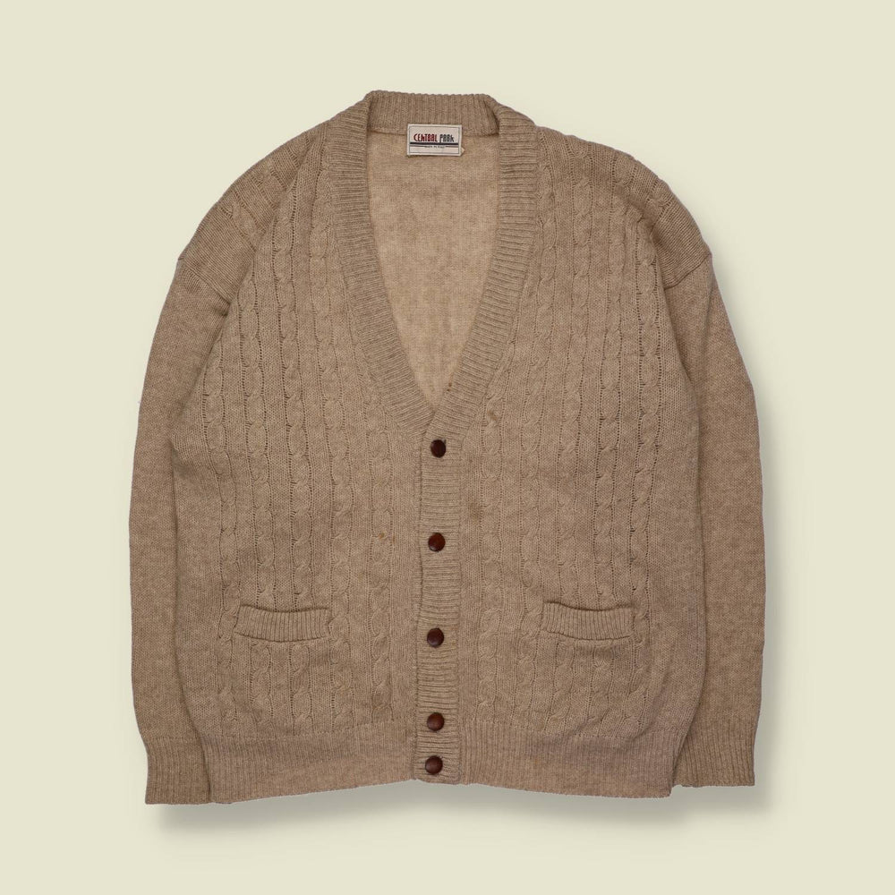 1980s | Central Park | Cable Knit Cardigan | Beige - M