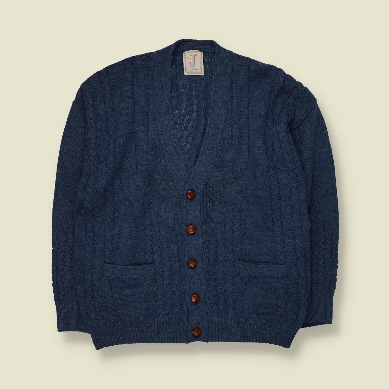 1980s | J Roma Jordan | Cable Knit Cardigan | Navy - L