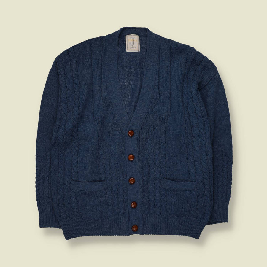 1980s | J Roma Jordan | Cable Knit Cardigan | Navy - L