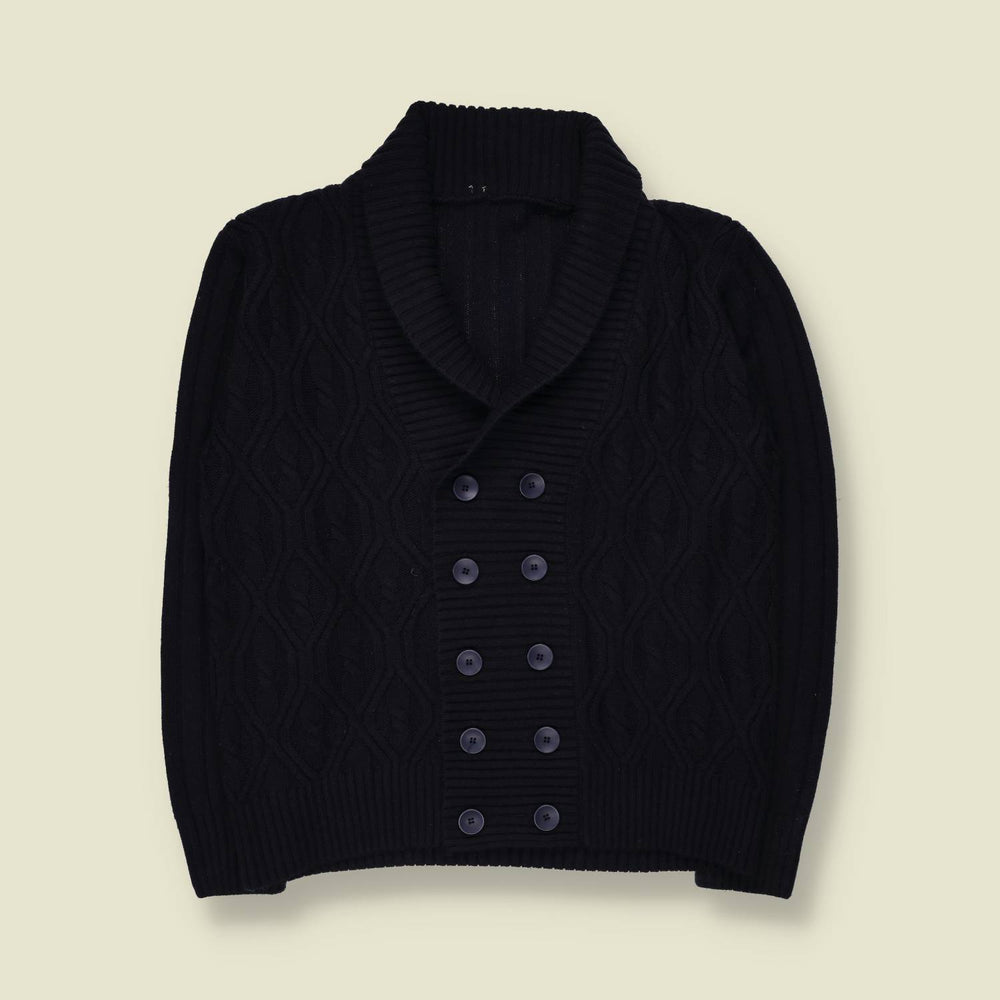 1980s | Cable Knit Cardigan | Dark Blue - L