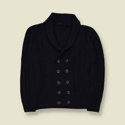 1980s | Cable Knit Cardigan | Dark Blue - L