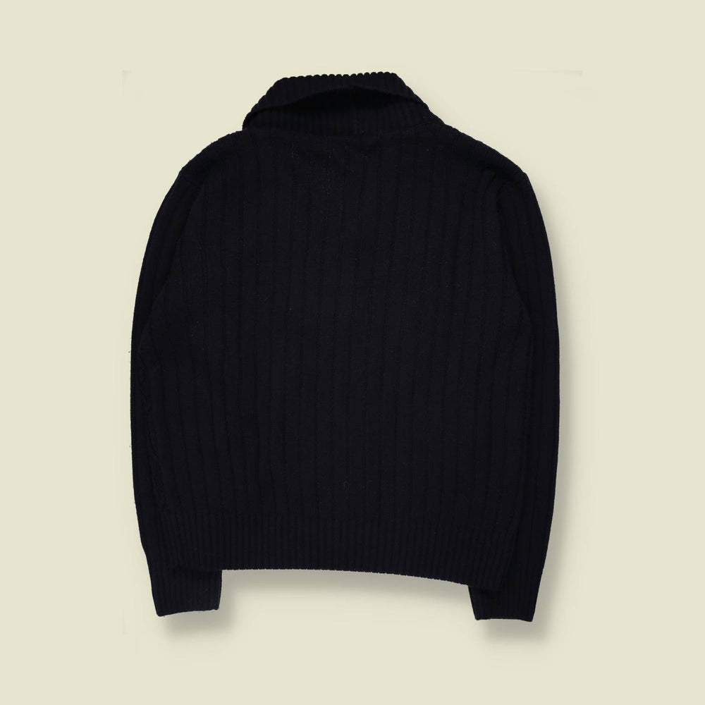 1980s | Cable Knit Cardigan | Dark Blue - L