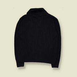 1980s | Cable Knit Cardigan | Dark Blue - L