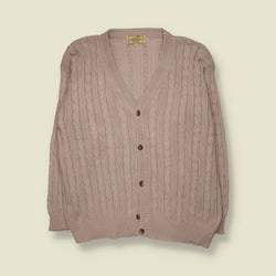 1980s | James Dillon | Cable Knit Cotton Cardigan | Taupe - L