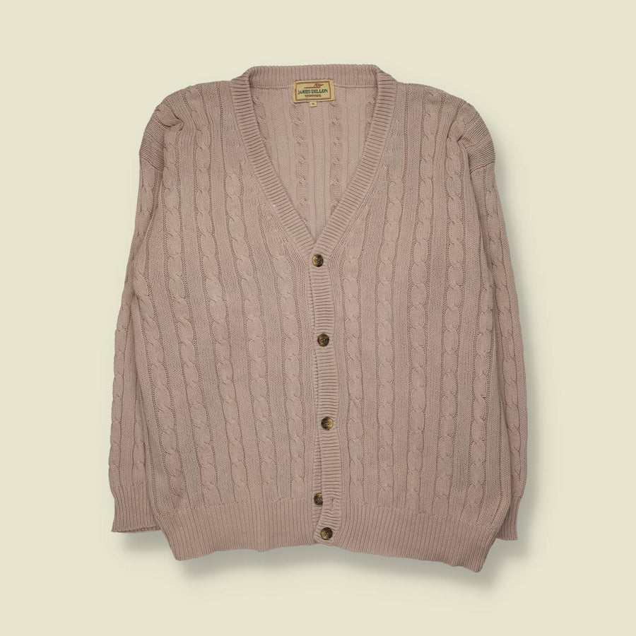 1980s | James Dillon | Cable Knit Cotton Cardigan | Taupe - L
