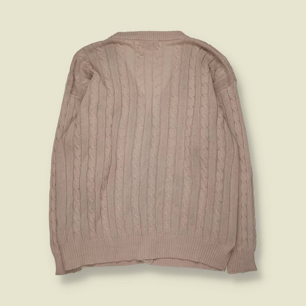 1980s | James Dillon | Cable Knit Cotton Cardigan | Taupe - L