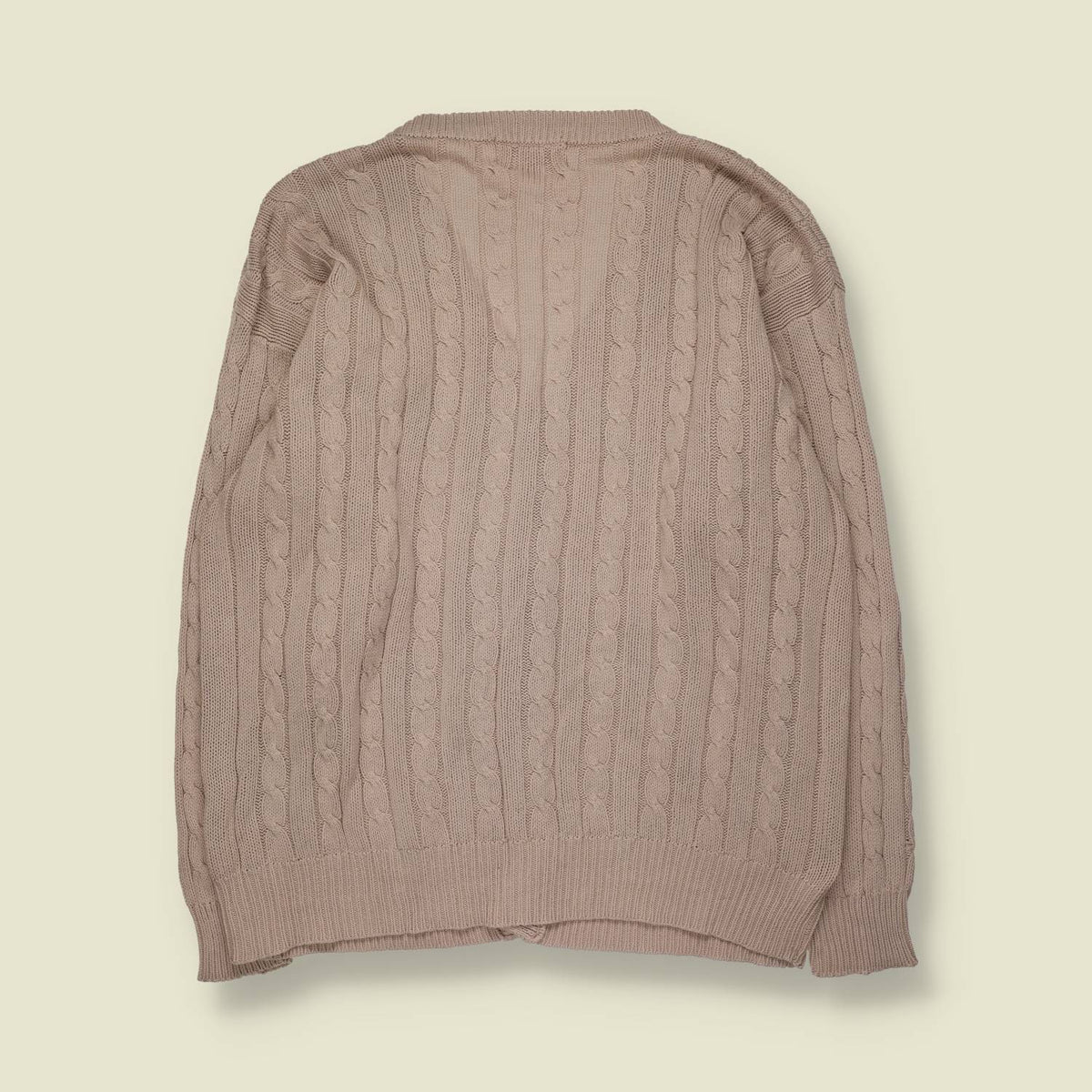 1980s | James Dillon | Cable Knit Cotton Cardigan | Taupe - L
