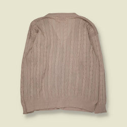1980s | James Dillon | Cable Knit Cotton Cardigan | Taupe - L