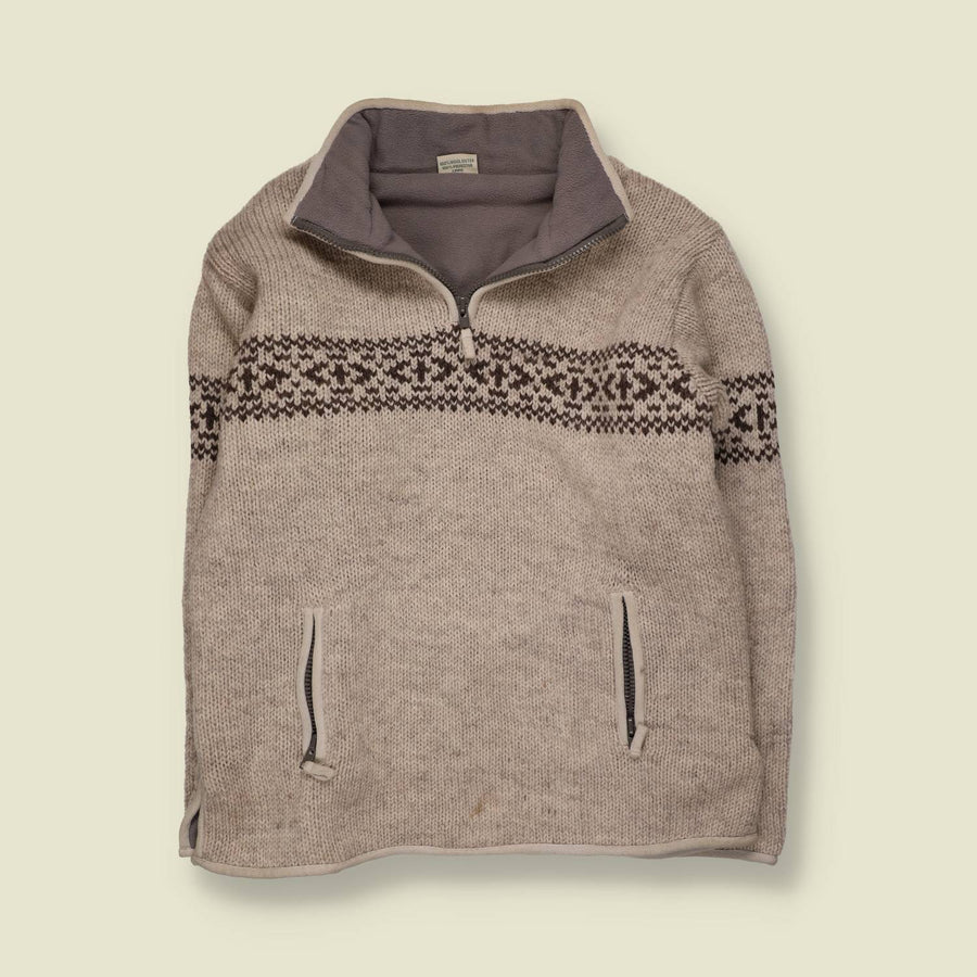 1990s | Wool Fleece-Lined Quarter-Zip Jumper | Oatmeal - L