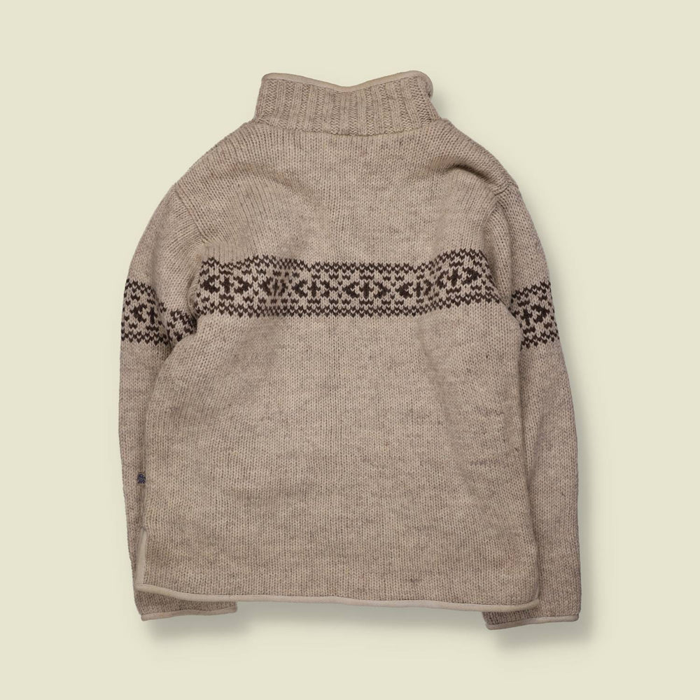 1990s | Wool Fleece-Lined Quarter-Zip Jumper | Oatmeal - L