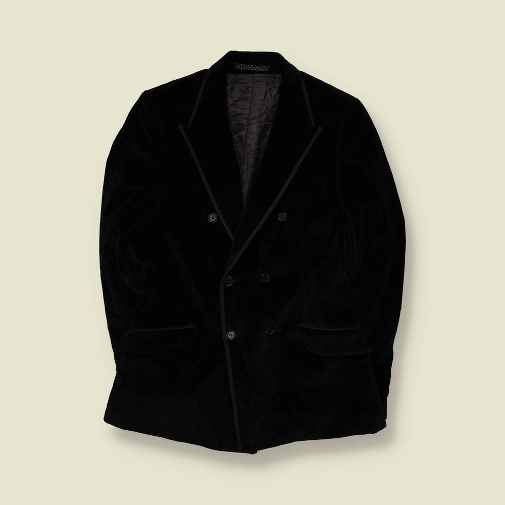 1990s | Double-Breasted Velvet Blazer | Black - XS