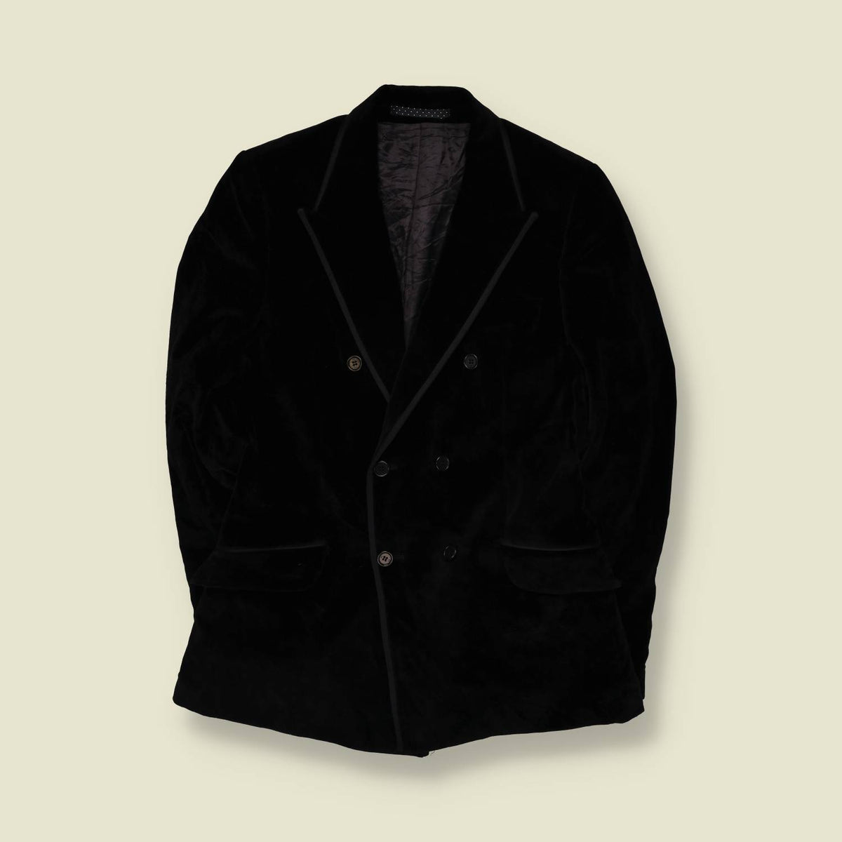 1990s | Double-Breasted Velvet Blazer | Black - XS