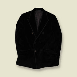 1990s | Double-Breasted Velvet Blazer | Black - XS