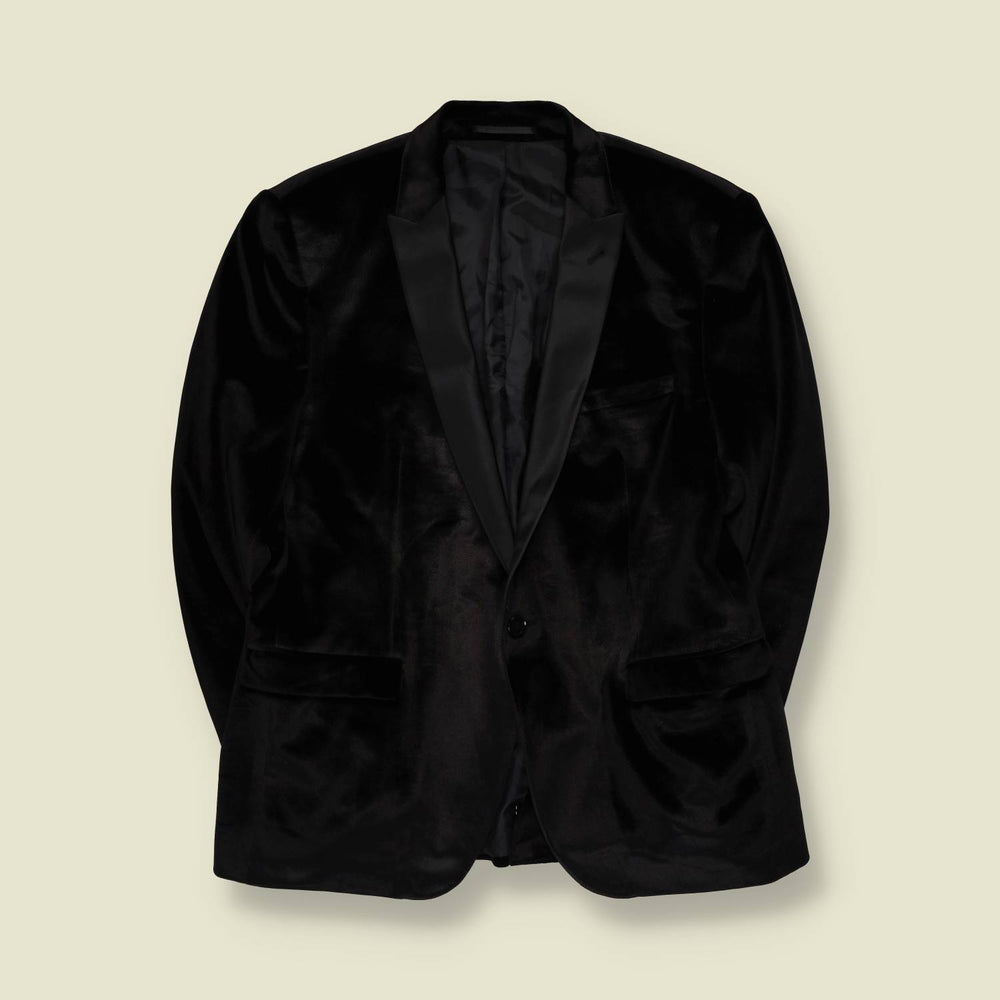 1990s | Velvet Tuxedo Blazer | Black - M