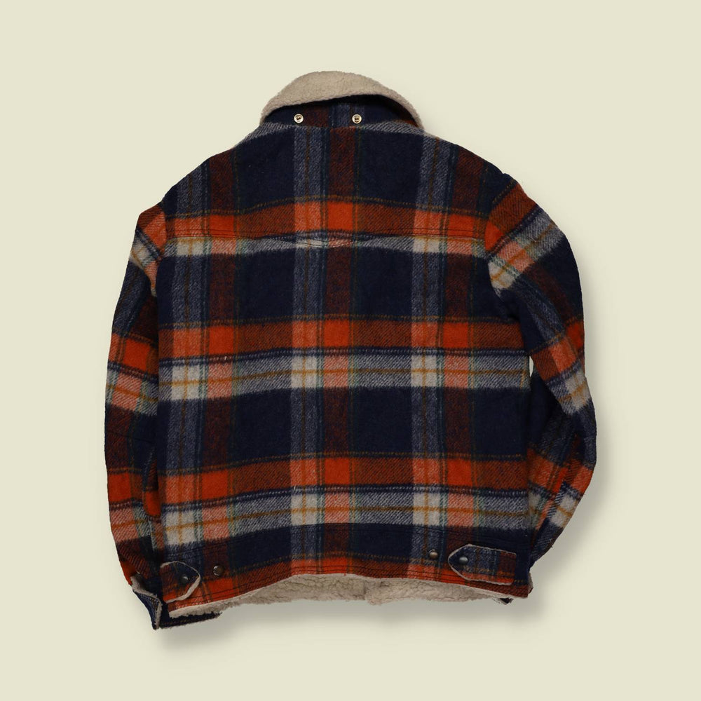 1970s | McGregor | Wool Plaid Sherpa Collar Lumberjack Jacket | Navy/Orange - S