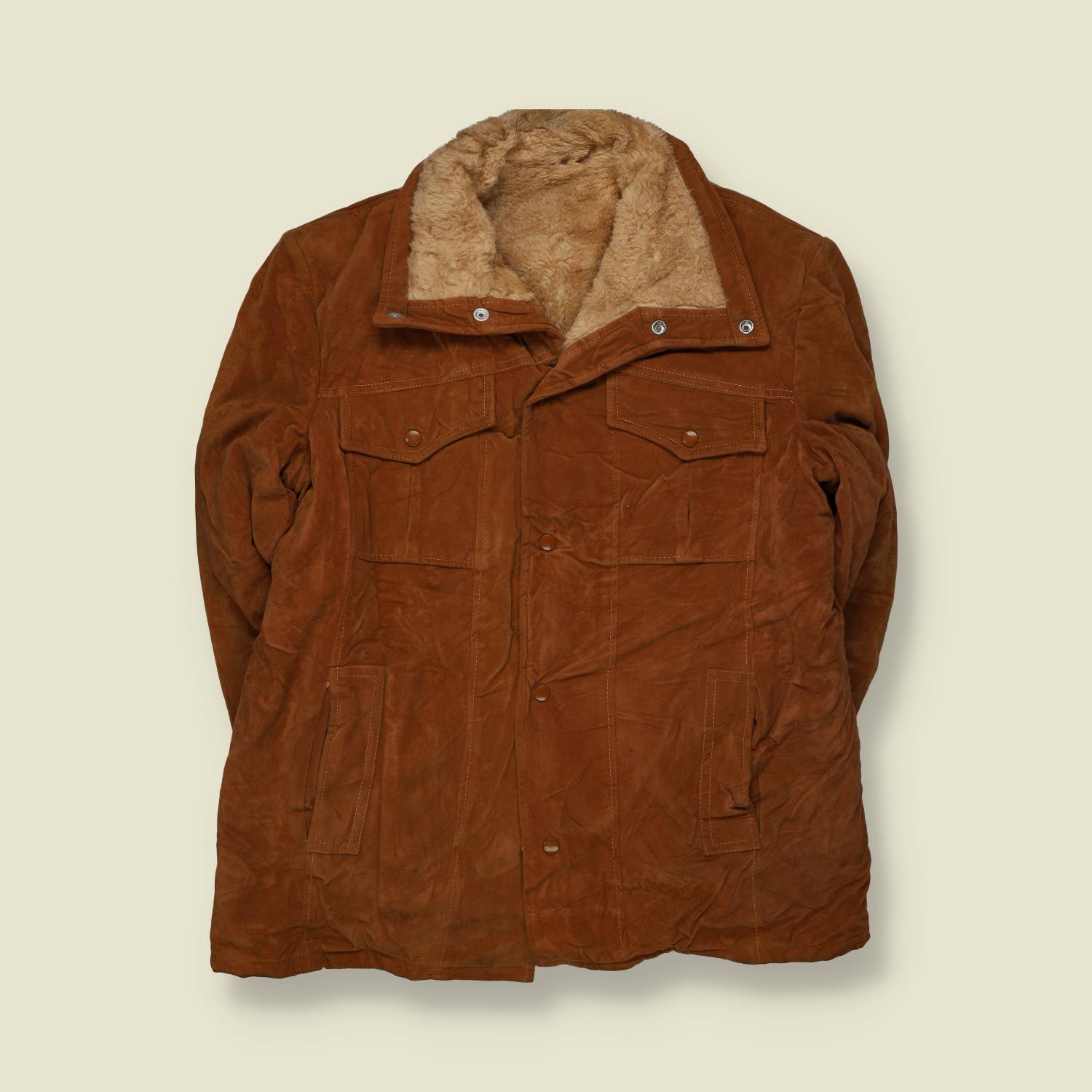 1970s | Chamois Sherpa-Lined Coat | Tan - L
