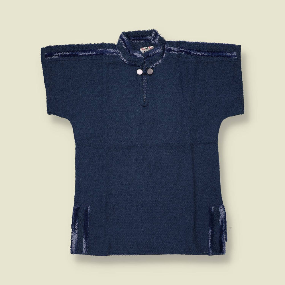 1970s | Textured Knit Tunic Top | Navy Blue - 10