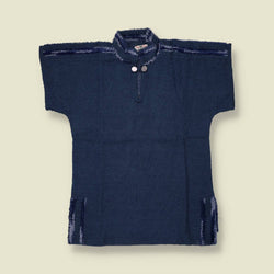 1970s | Textured Knit Tunic Top | Navy Blue - 10