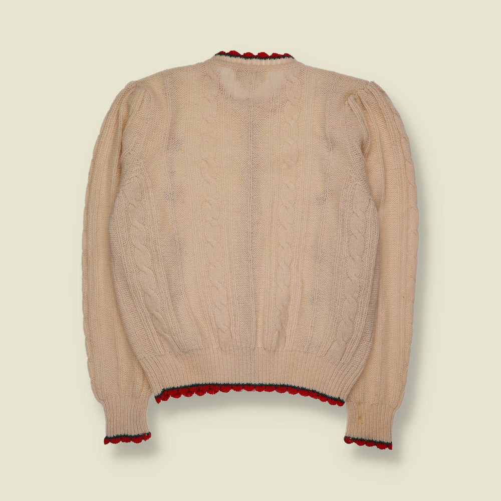 1970s | Shetland Wool Floral Trim Cable Knit Cardigan | by SKYR - 10