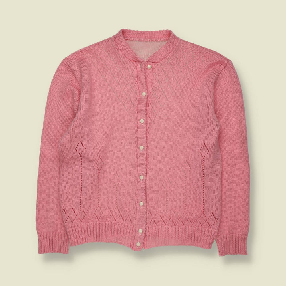 1970s | Pointelle Knit Cardigan | Pink - 12