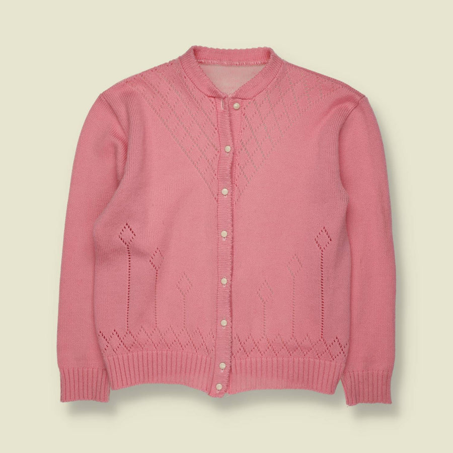 1970s | Pointelle Knit Cardigan | Pink - 12
