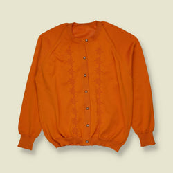 1970s | Pointelle Knit Cardigan | Orange - 12