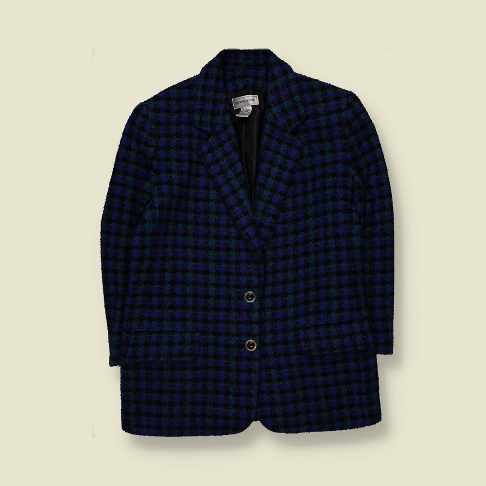1980s | Jennifer Moore | Plaid Wool Blend Blazer | Blue & Black - 14