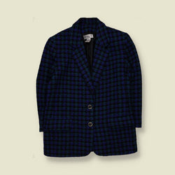 1980s | Jennifer Moore | Plaid Wool Blend Blazer | Blue & Black - 14